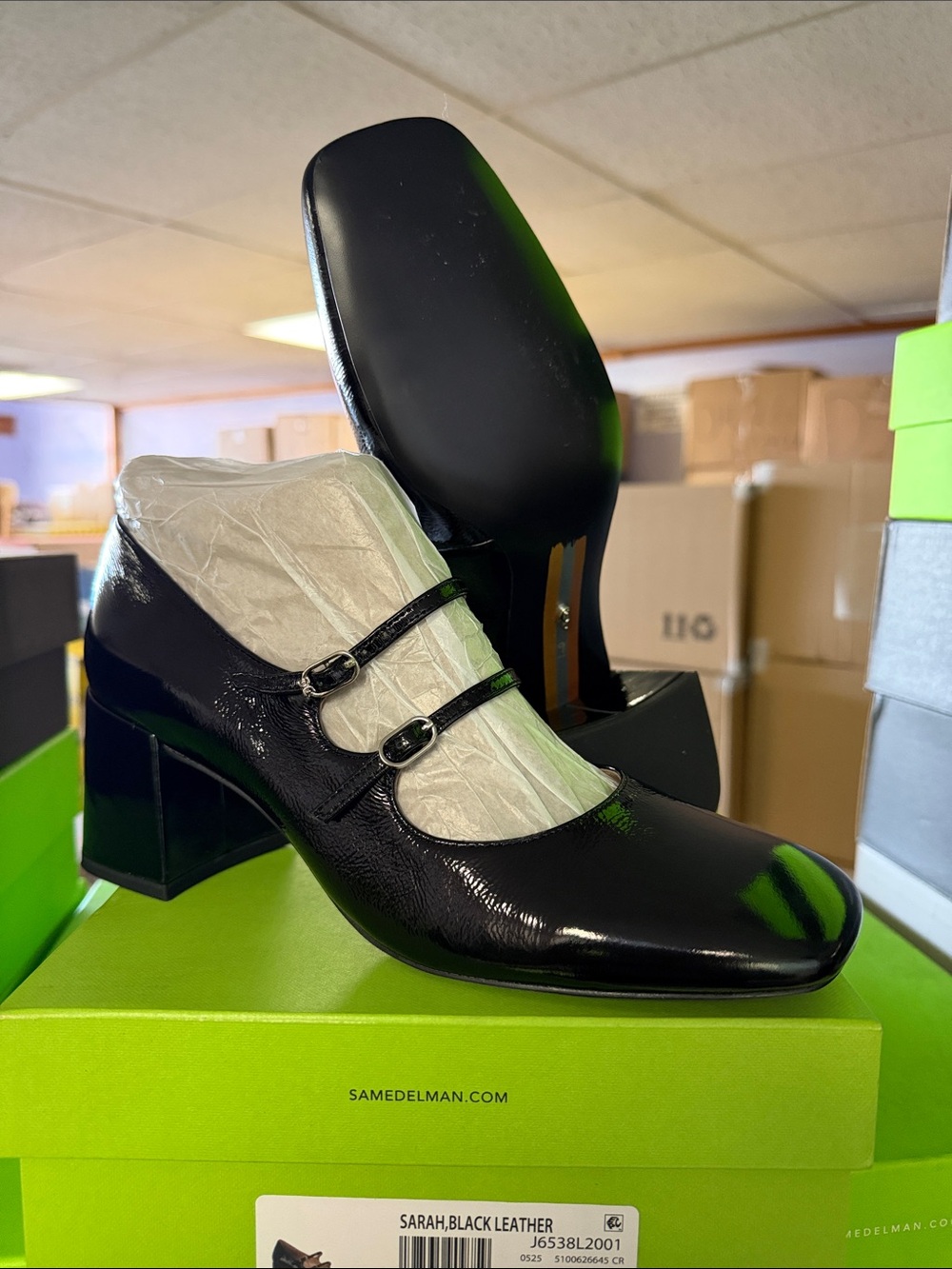 Sam Edelman Sarah  Black Patent Double-Strap Block Heel Mary Janes
